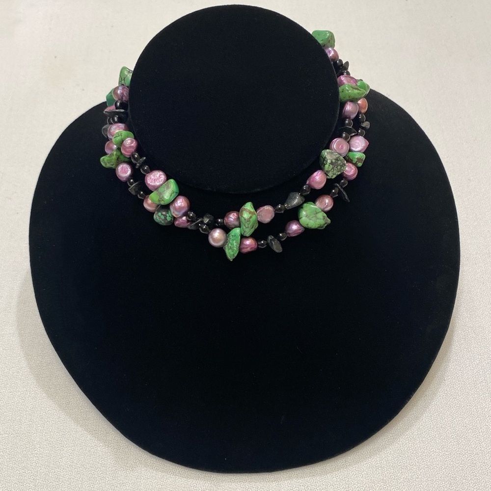 Vintage Turquoise Pearl And Black Onyx Necklace - Picture 12 of 12